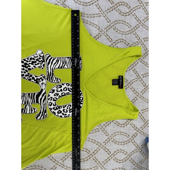 2000s Y2K Self Esteem Neon Green Animal Print Tank Top Medium high Low Top - Picture 7 of 9